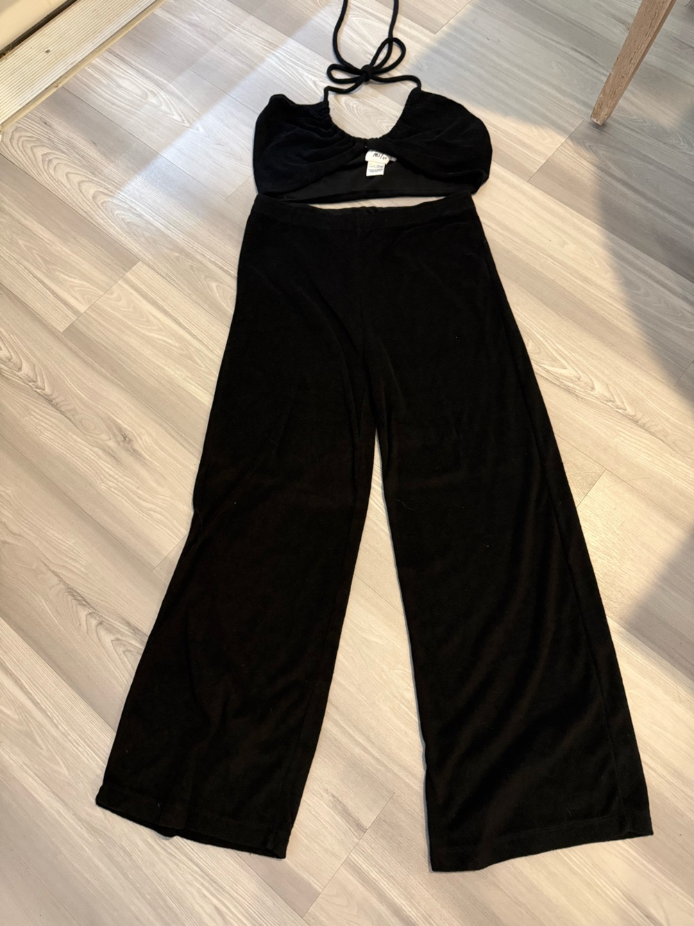 Princess Polly Black Halter Crop Top with Wide-Leg Pants Set